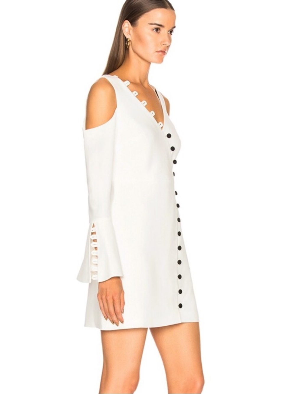 ALEXIS Galen Mini Dress Ivory Cold Shoulder Bell Sleeve XS - Picture 3 of 14